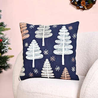 Festive Charm Dark Blue Embroidered Cushion Cover