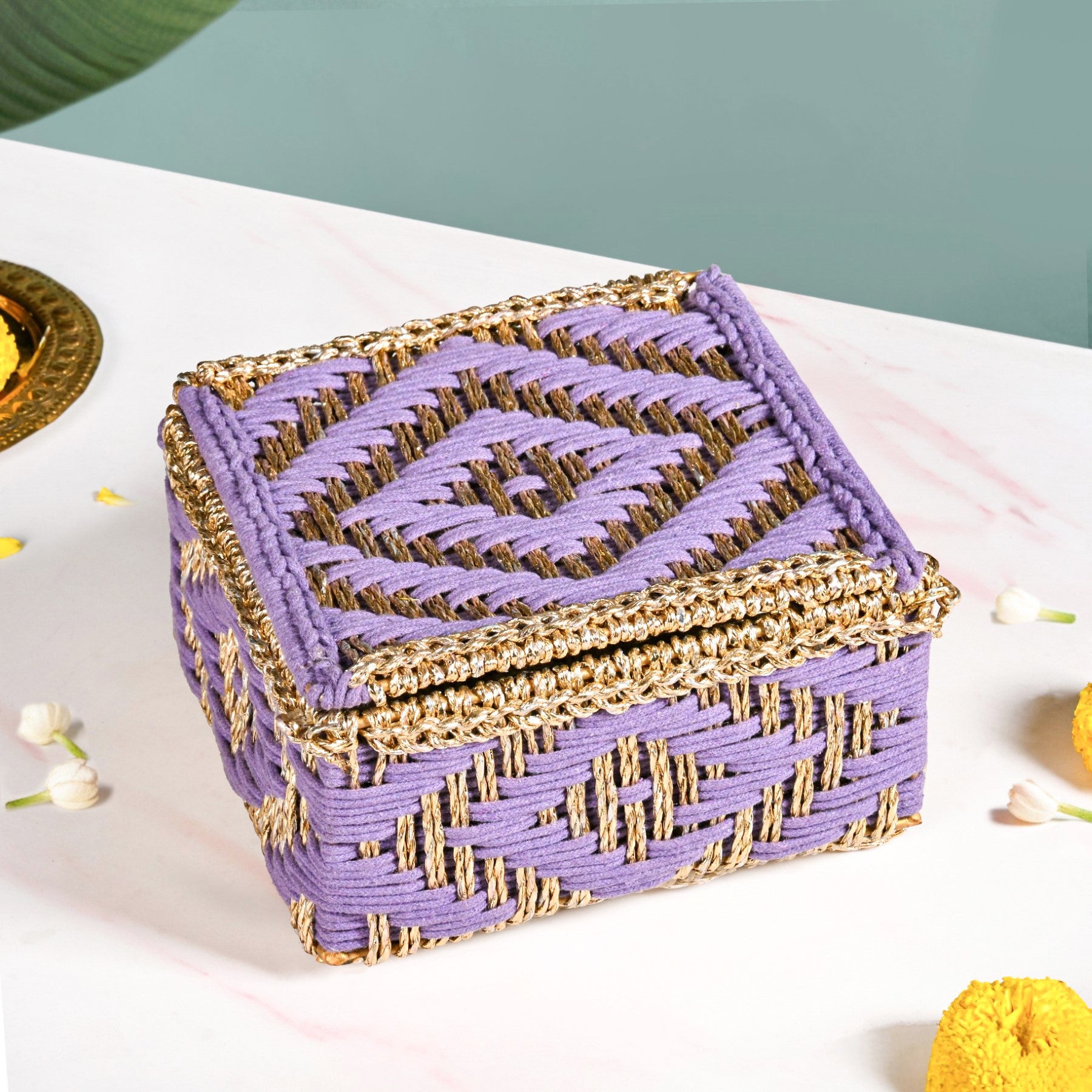 Festive Handcrafted Hamper Basket Gold And Purple