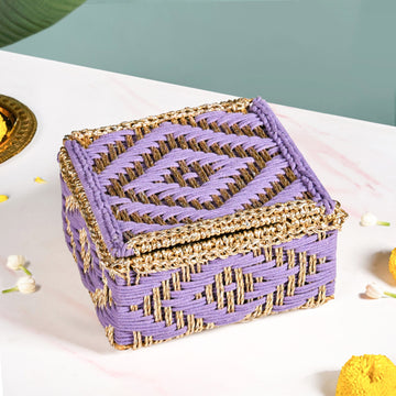 Festive Handcrafted Hamper Basket Gold And Purple