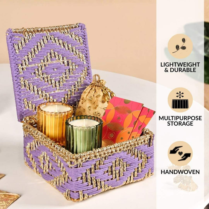 Festive Handcrafted Hamper Basket Gold And Purple
