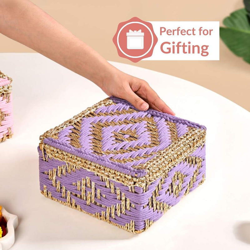 Festive Handcrafted Hamper Basket Gold And Purple