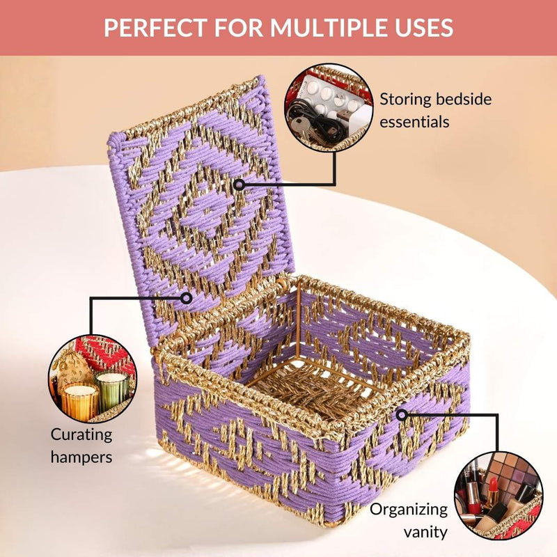 Festive Handcrafted Hamper Basket Gold And Purple