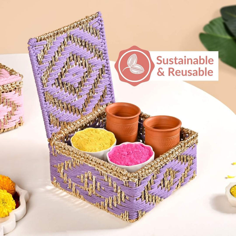 Festive Handcrafted Hamper Basket Gold And Purple