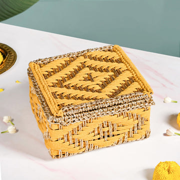 Festive Handwoven Basket Gold And Yellow