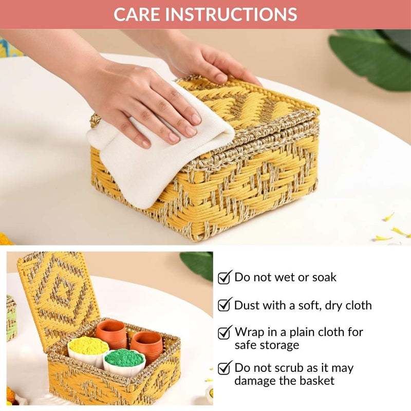 Festive Handwoven Basket Gold And Yellow