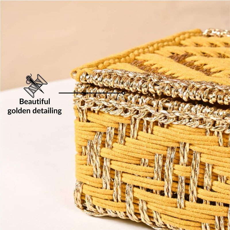 Festive Handwoven Basket Gold And Yellow