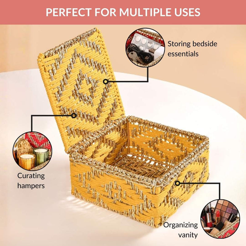Festive Handwoven Basket Gold And Yellow