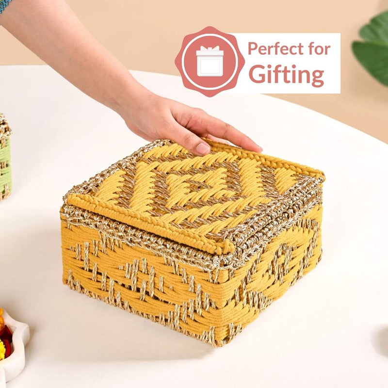 Festive Handwoven Basket Gold And Yellow