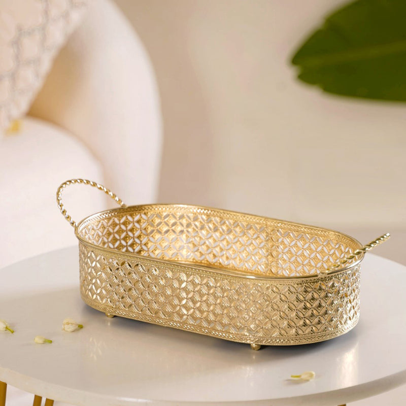 Decorative Oval Tray Gold Small- Decorative Oval Tray, Gold Tray Small, Small Gold Tray, Elegant Oval Tray