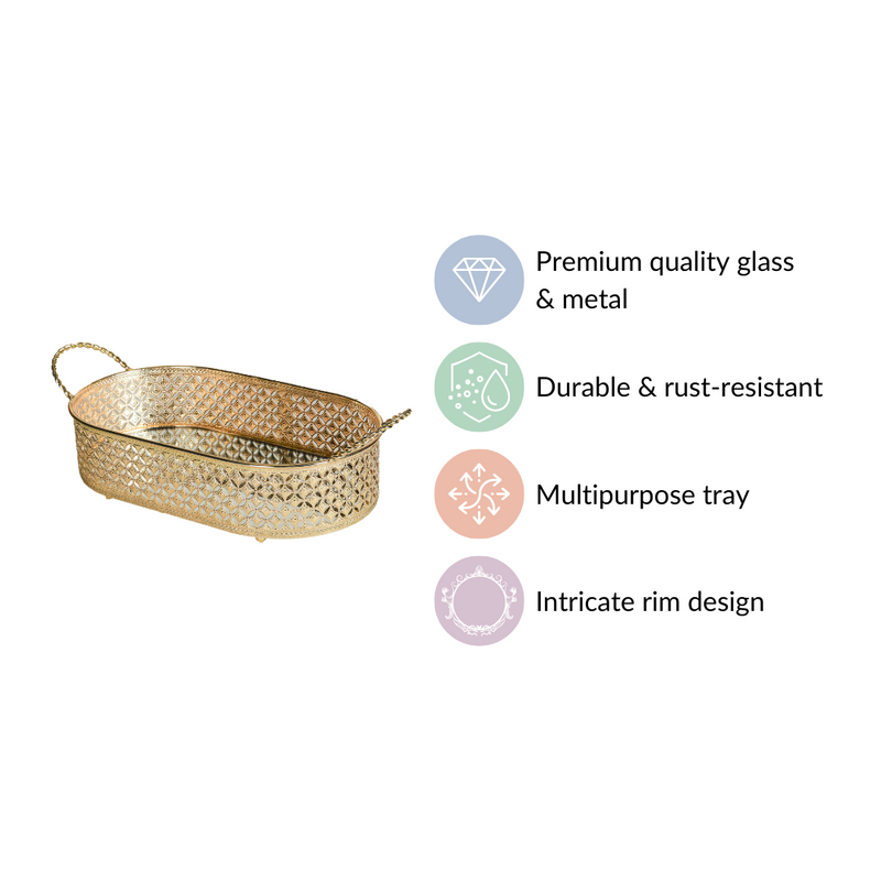 Decorative Oval Tray Gold Small- Decorative Oval Tray, Gold Tray Small, Small Gold Tray, Elegant Oval Tray