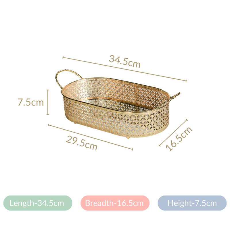 Decorative Oval Tray Gold Small- Decorative Oval Tray, Gold Tray Small, Small Gold Tray, Elegant Oval Tray