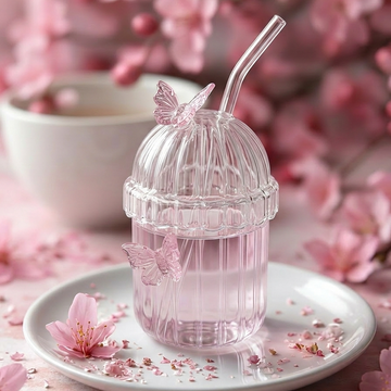 Crystal Fairy Core Butterfly Tumbler With Lid And Straw 450ml Set Of 2