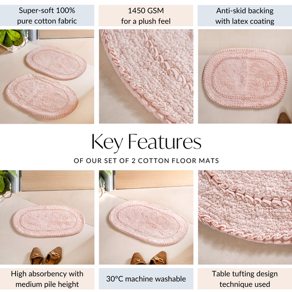 Ultra Soft Cotton Door Mat Baby Pink Set Of 2 24x16 Inch