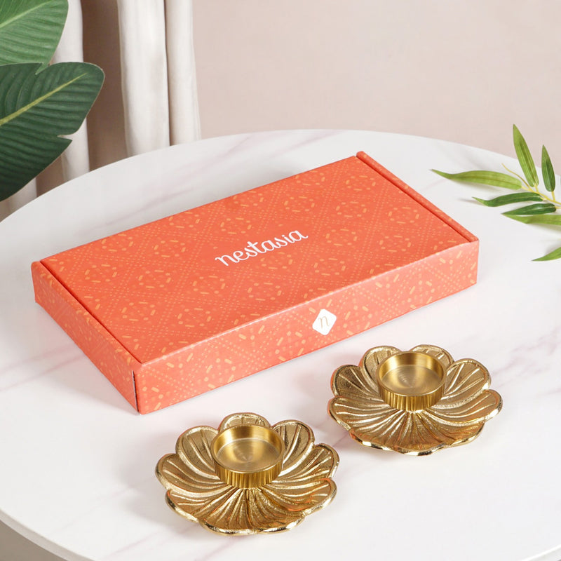 Flora Flame Aluminium Tealight Holder Set Of 2