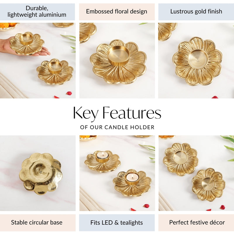 Flora Flame Aluminium Tealight Holder Set Of 2