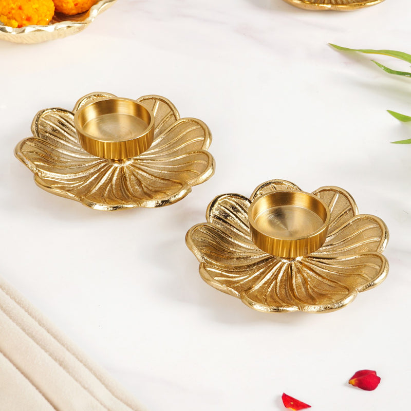 Flora Flame Aluminium Tealight Holder Set Of 2