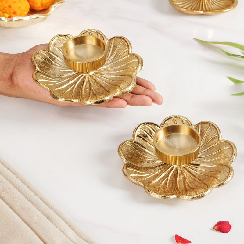 Flora Flame Aluminium Tealight Holder Set Of 2