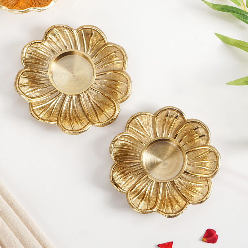 Flora Flame Aluminium Tealight Holder Set Of 2