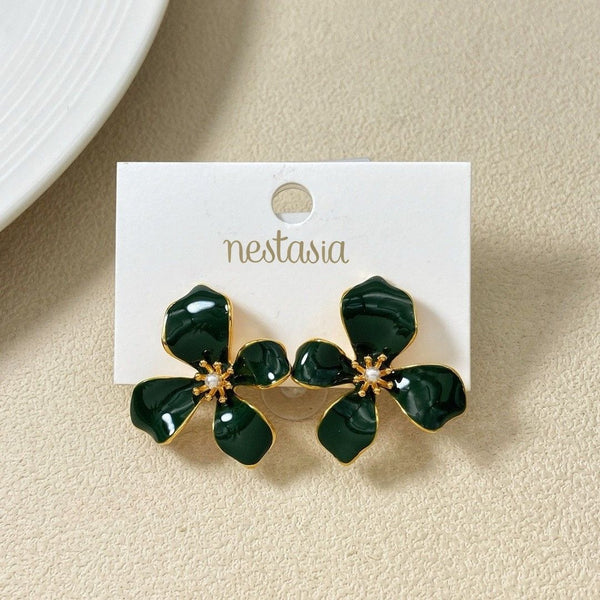 Flora Twist Stud Earrings Green