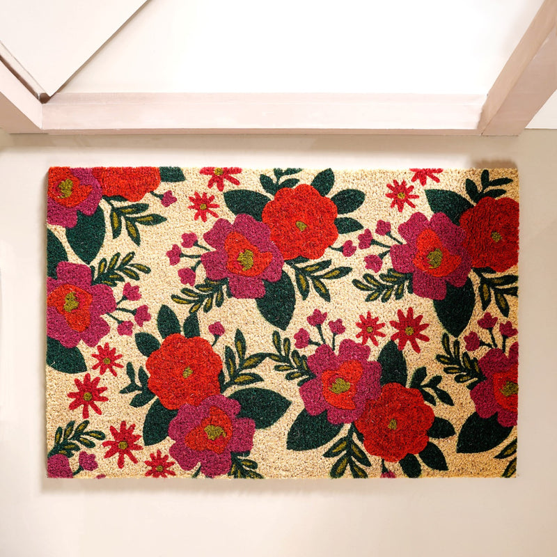 Floral Bouquet Coir Floor Mat 36x24 Inch