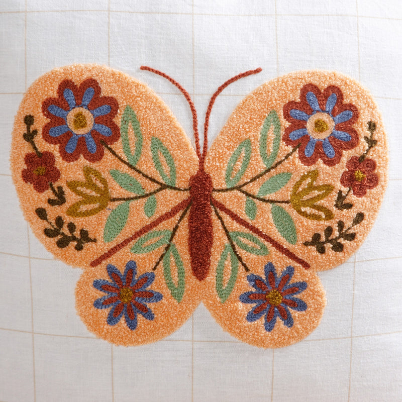 Floral Butterfly Embroidered Cotton Cushion Cover 42x42cm