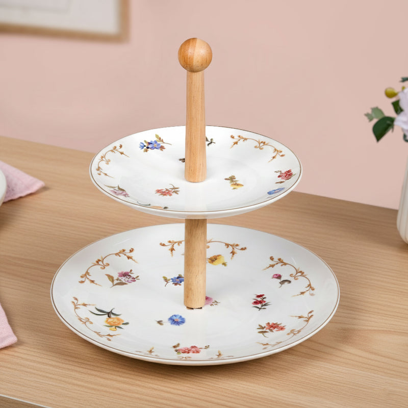 Floral Ceramic Two Tier Cupcake Stand