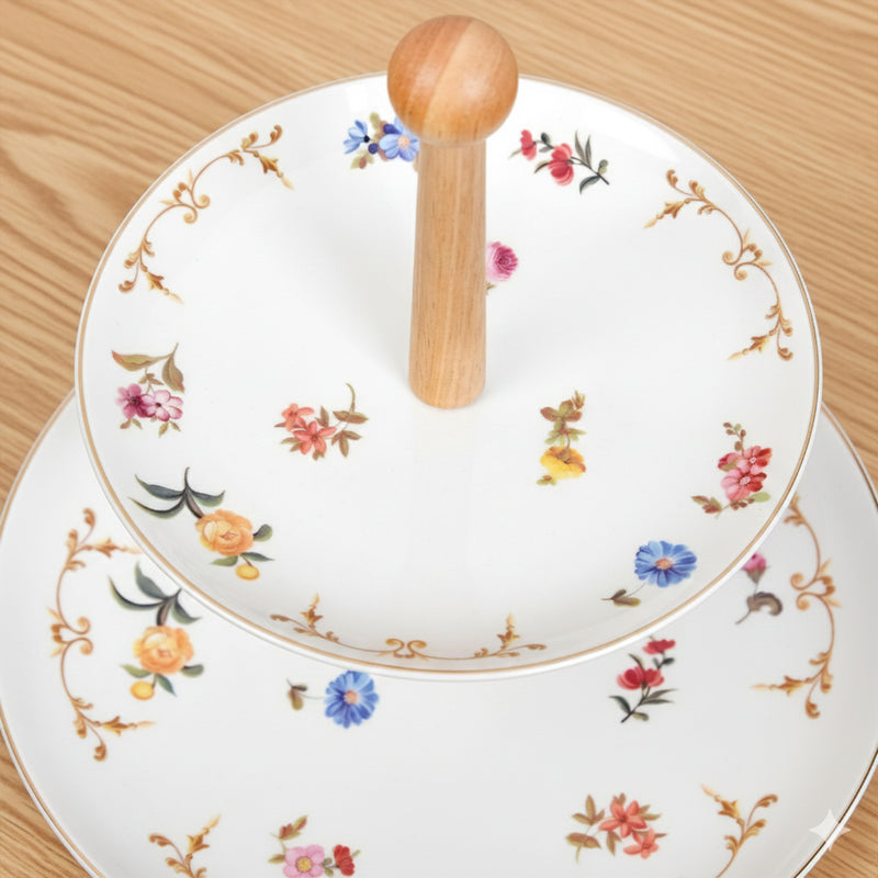Floral Ceramic Two Tier Cupcake Stand