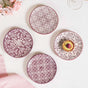 Floral Design Ceramic Dessert Plate Set Of 4 White Mauve 15cm