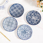 Floral Design Ceramic Dessert Plates Set Of 4 White Blue 15cm