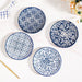 Floral Design Ceramic Dessert Plates Set Of 4 White Blue 15cm