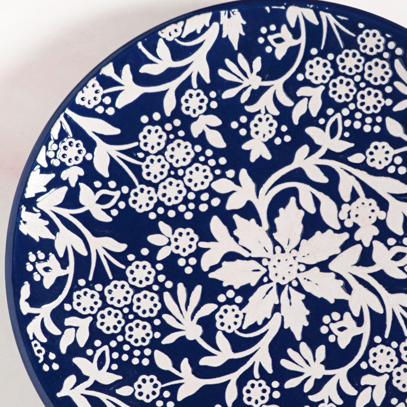 Floral Design Ceramic Dessert Plates Set Of 4 White Blue 15cm