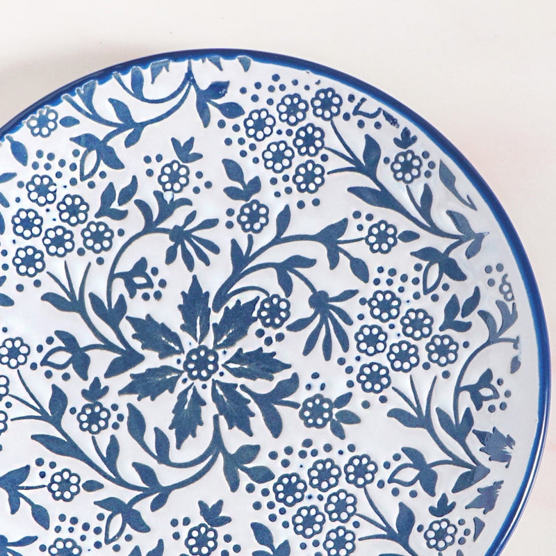 Floral Design Ceramic Dessert Plates Set Of 4 White Blue 15cm