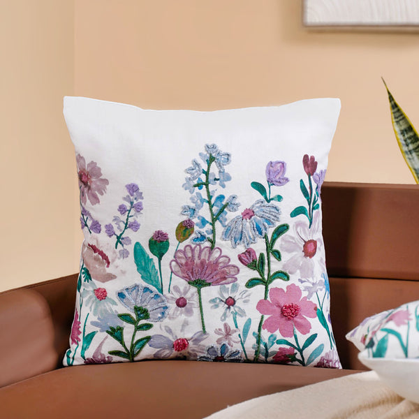 Floral Embroidered Cotton Cushion Cover Set Of 2