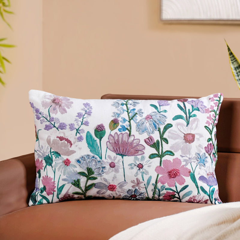 Floral Embroidered Cotton Cushion Cover Set Of 2