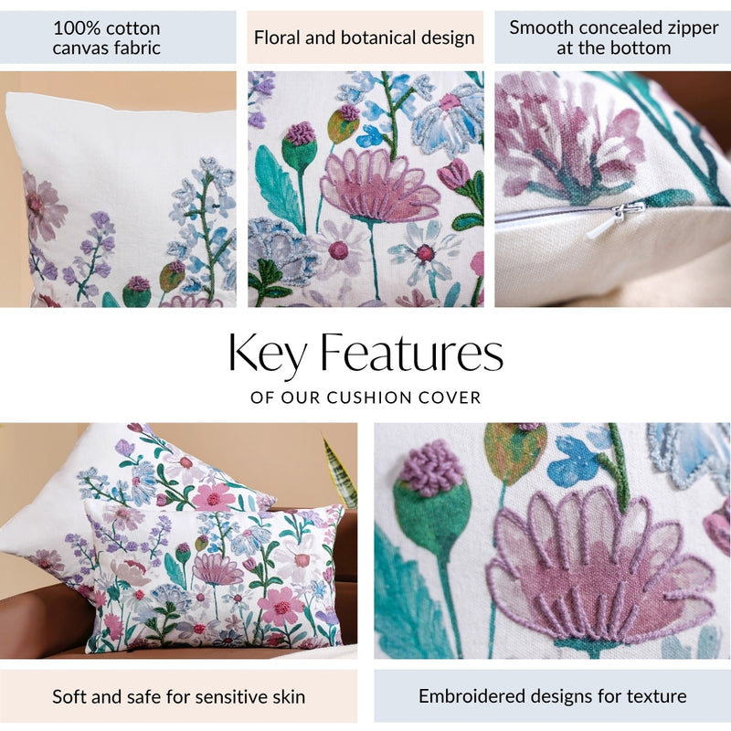 Floral Embroidered Cotton Cushion Cover Set Of 2