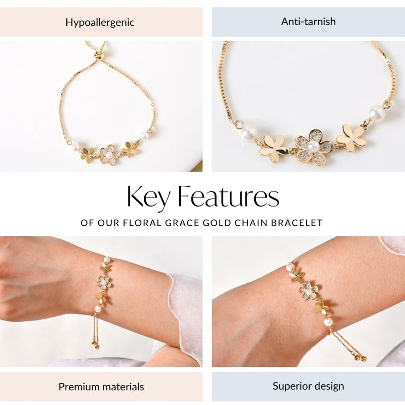 Floral Grace Gold Chain Bracelet
