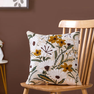 Floral Harmony Canvas Cotton Cushion Cover