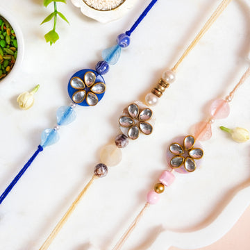 Floral Kundan Rakhi Trio Gift Set