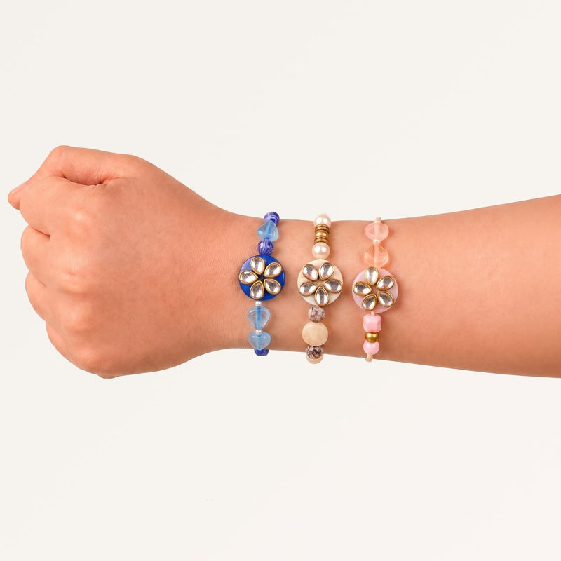Floral Kundan Rakhi Trio Gift Set