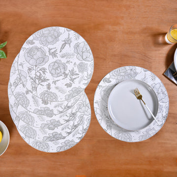 Floral Metallic Silver Table Mat Set Of 6