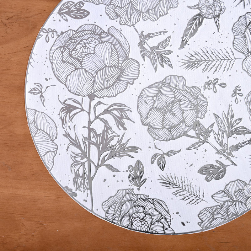 Floral Metallic Silver Table Mat Set Of 6
