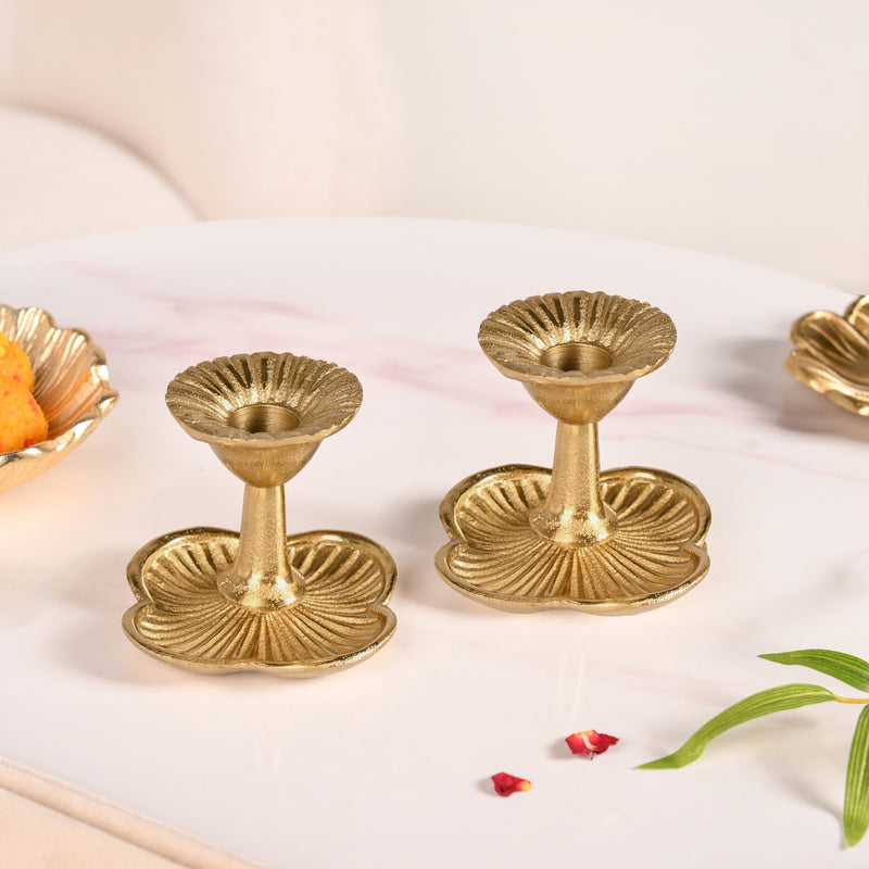 Floral Pillar Aluminium Tealight Candle Holder Set Of 2