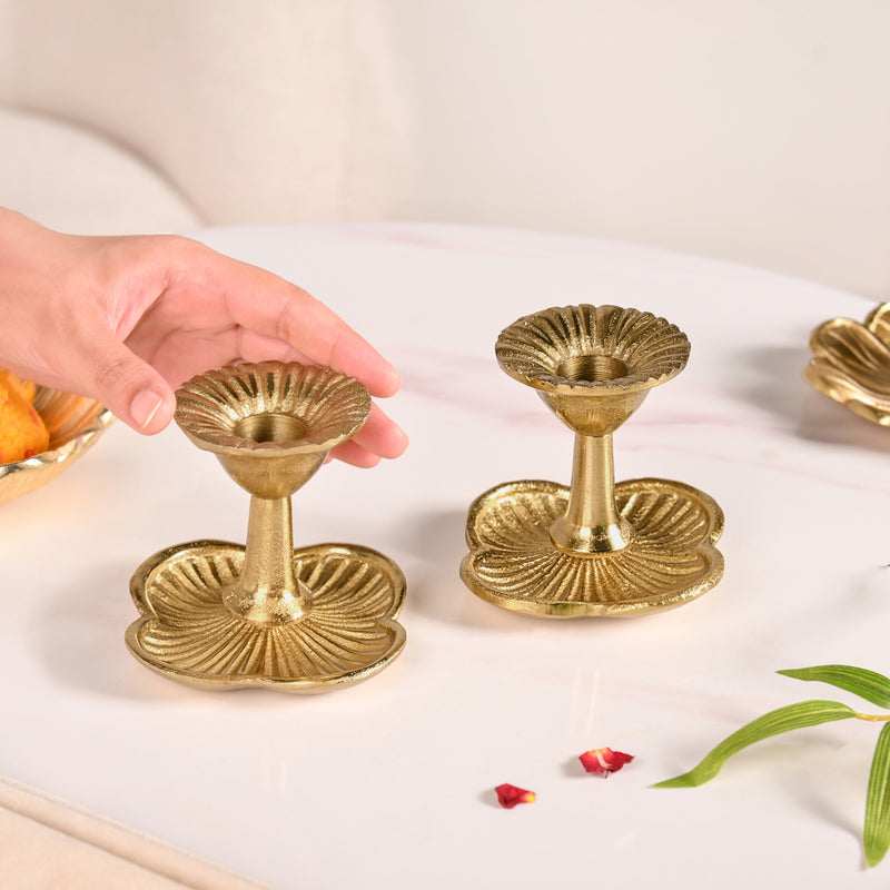 Floral Pillar Aluminium Tealight Candle Holder Set Of 2