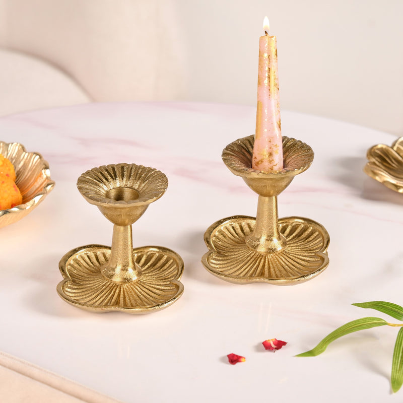 Floral Pillar Aluminium Tealight Candle Holder Set Of 2