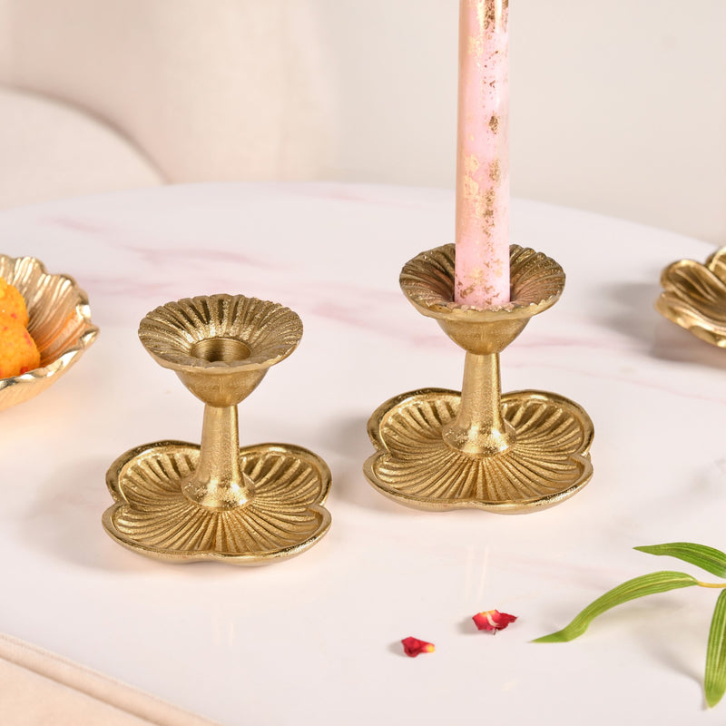 Floral Pillar Aluminium Tealight Candle Holder Set Of 2
