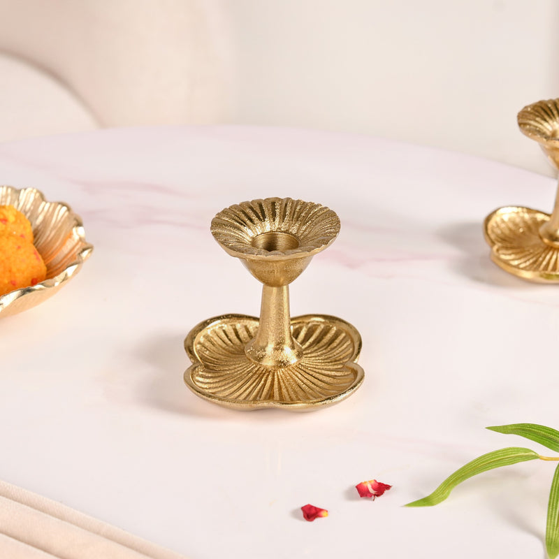 Floral Pillar Aluminium Tealight Candle Holder Set Of 2