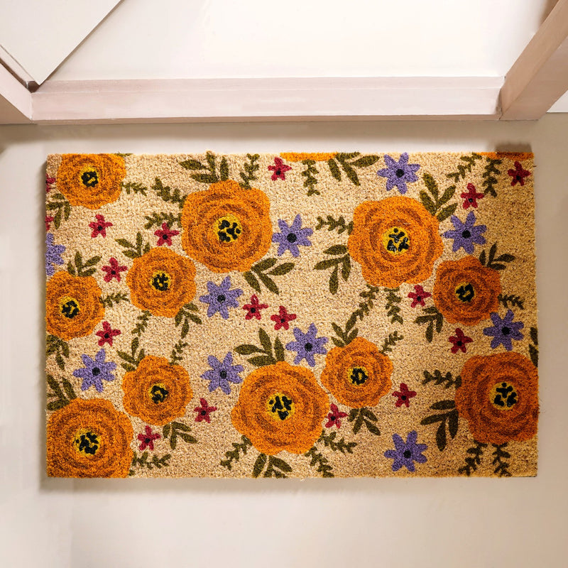 Floral Print Coir Doormat 36x24 Inch