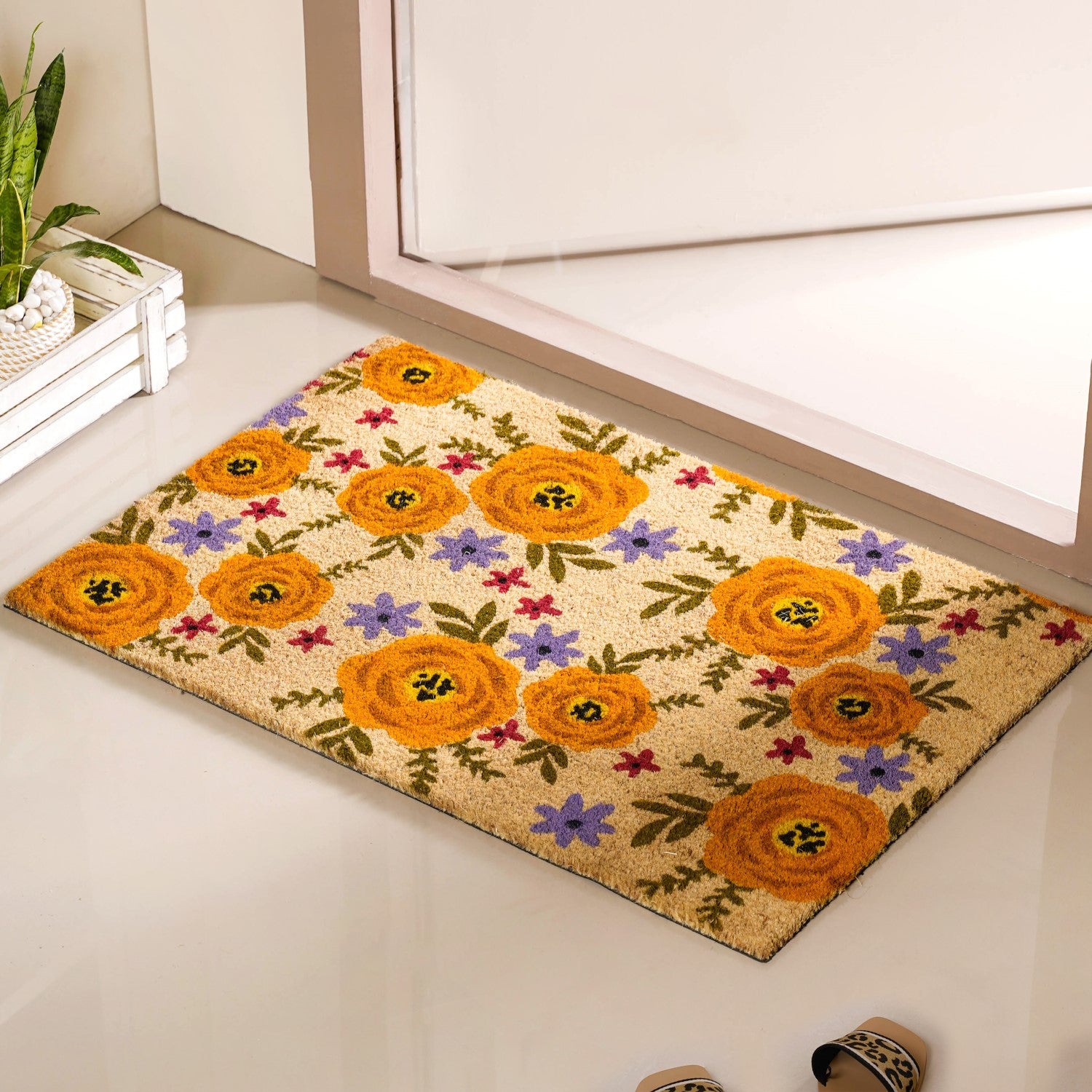 Floral Print Coir Doormat 36x24 Inch