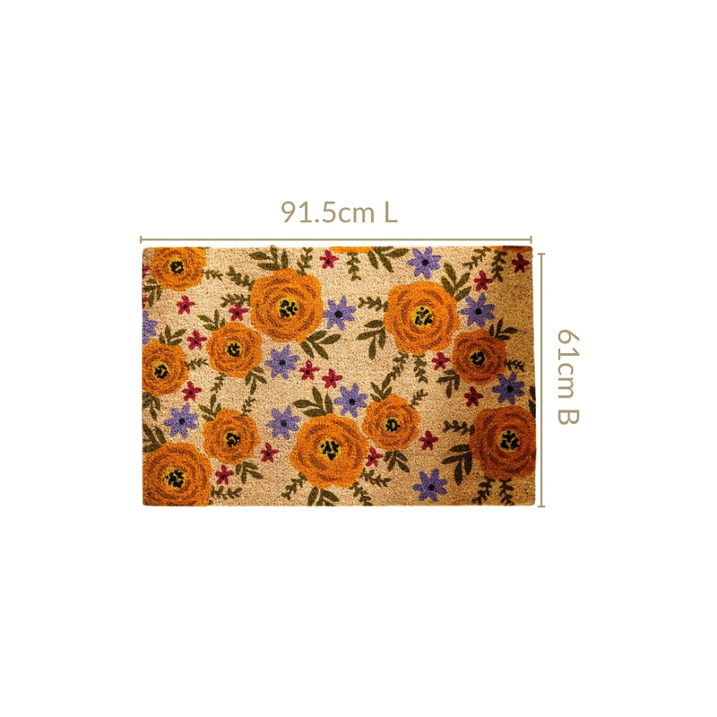 Floral Print Coir Doormat 36x24 Inch