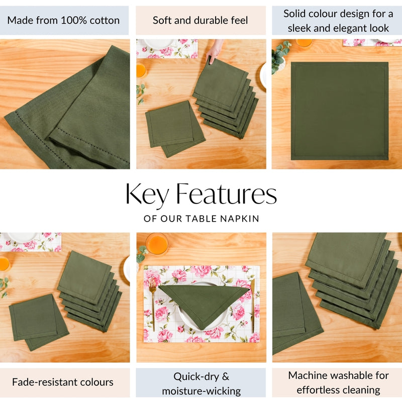 Floral Rouge Cotton Table Napkin Olive Green Set Of 6
